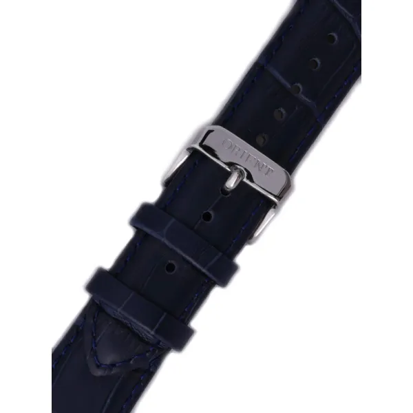 Řemínek Orient UL016013J0, kožený modrý, stříbrná přezka (pro model RA-AG00)