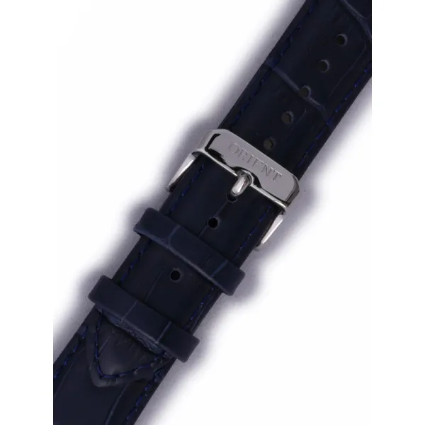 Řemínek Orient UL016013J0, kožený modrý, stříbrná přezka (pro model RA-AG00)